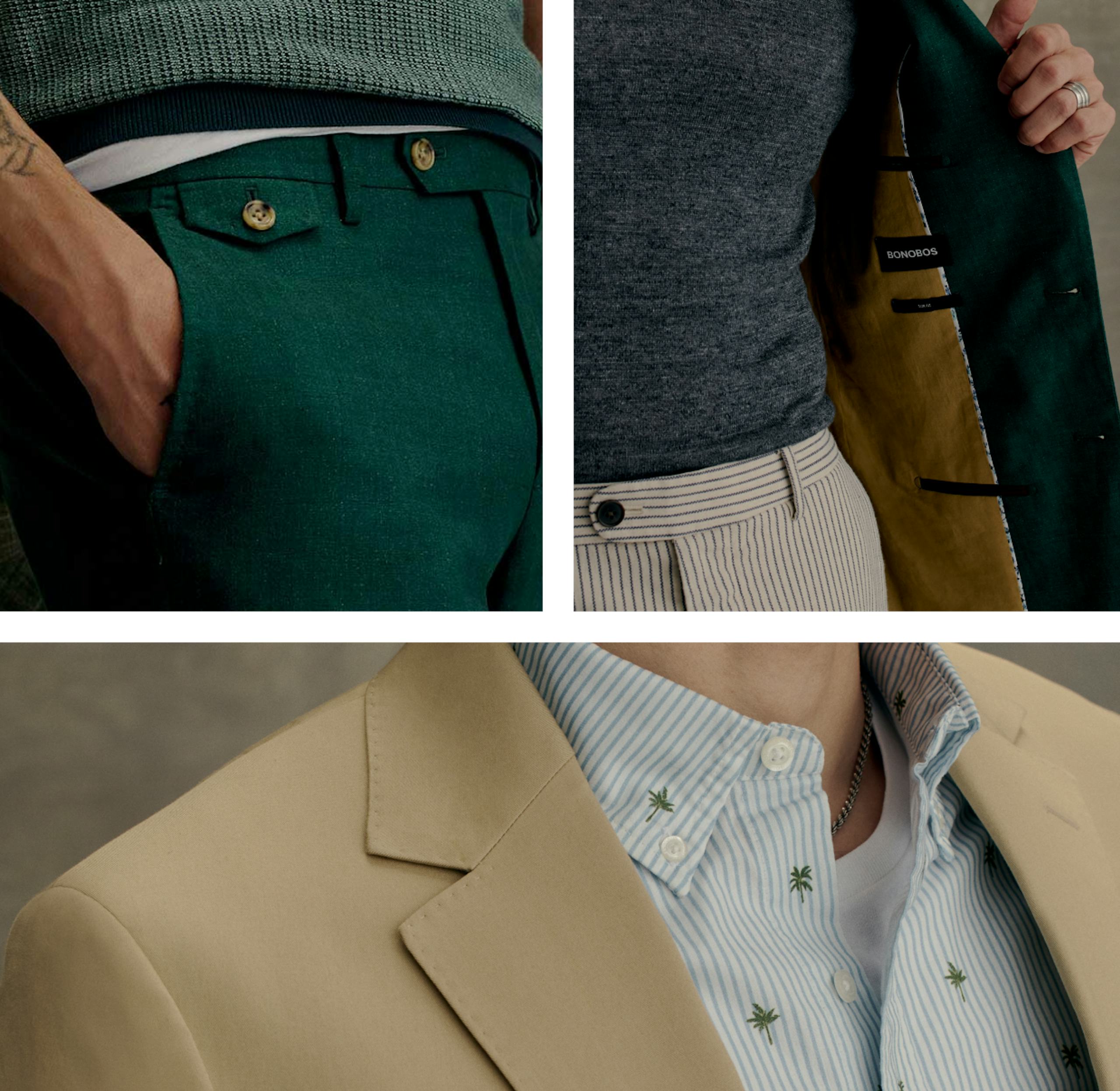 close ups of different fall men's suit looks